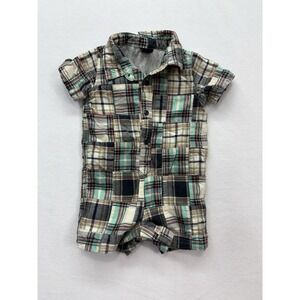 Boys BabyGap 6-12 Months One Piece Romper Madras Plaid Patchwork Preppy